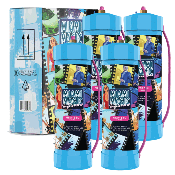4 x Miami Magic 3.3L nitrous oxide canisters delivery for melbourne region